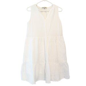 C&C California Womens White Gauze Cotton Sleeveless Tiered Dress S